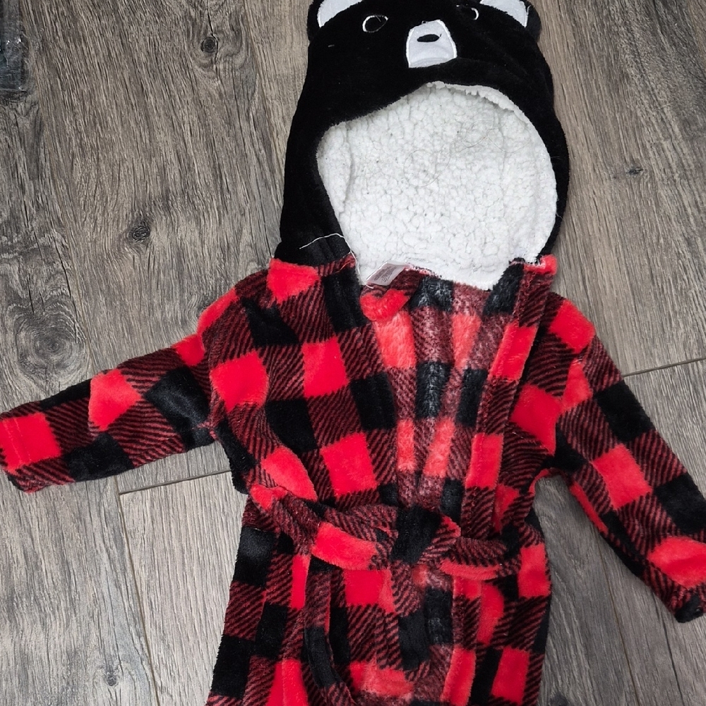 Red and Black Plaid Hooded Baby Robe